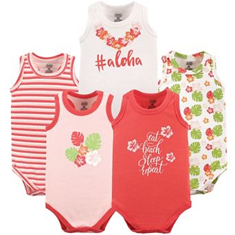 Luvable Friends Baby Girl Cotton Sleeveless Bodysuits 5 pk Aloha