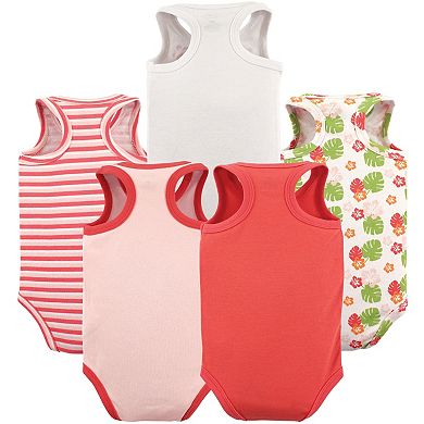 Luvable Friends Baby Girl Cotton Sleeveless Bodysuits 5pk, Aloha