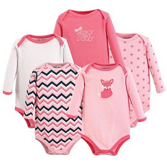 Luvable Friends Baby Girl Cotton Long-Sleeve Bodysuits 5 pk Foxy
