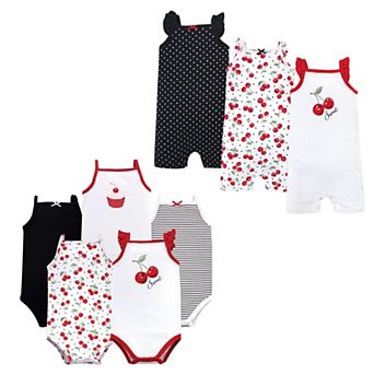 Hudson Baby Infant Girl Cotton Bodysuits and Rompers, 8 pc Cherries