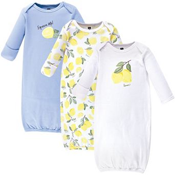 Hudson Baby Infant Girl Cotton Long-Sleeve Gowns 3 pk Lemon, 0-6 Months