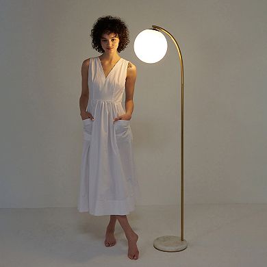 Brightech Luna Drop 75" Led Contemporary Floor Lamp With Marble Base Frosted Glass Globe