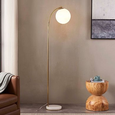 Brightech Luna Drop 75" Led Contemporary Floor Lamp With Marble Base Frosted Glass Globe