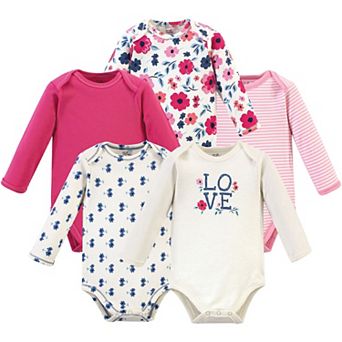 Touched by Nature Baby Girl Organic Cotton Long-Sleeve Bodysuits 5 pk Garden Floral, 3-6 Months