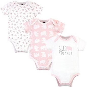 Hudson Baby Infant Girl Cotton Bodysuits 3 pk Pink Elephant