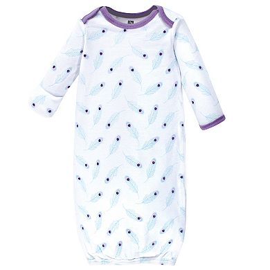 Hudson Baby Infant Girl Cotton Long-Sleeve Gowns 3pk, Peacock Feathers, 0-6 Months