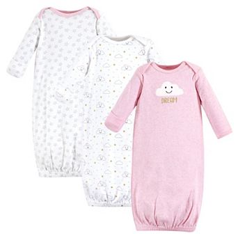 Hudson Baby Infant Girl Cotton Long-Sleeve Gowns 3 pk Pink Clouds, 0-6 Months