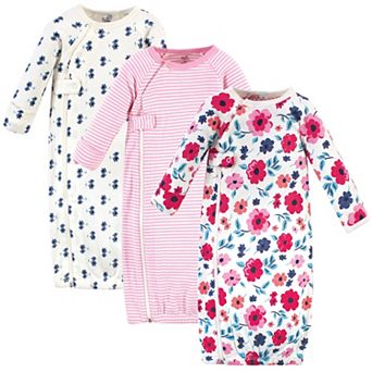 Touched by Nature Baby Girl Organic Cotton Zipper Long-Sleeve Gowns 3 pk Garden Floral, Preemie
