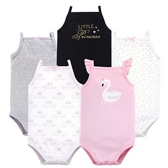 Hudson Baby Infant Girl Cotton Sleeveless Bodysuits 5 pk Swan