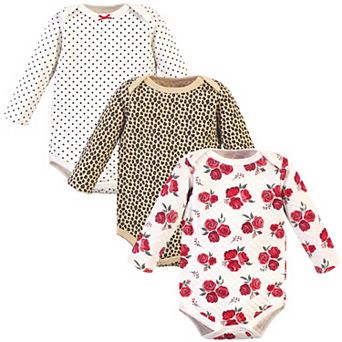 Hudson Baby Infant Girl Quilted Long-Sleeve Cotton Bodysuits 3 pk Rose Leopard