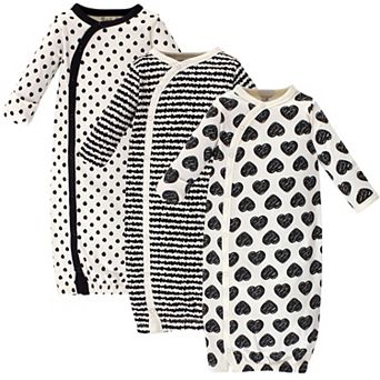 Touched by Nature Baby Girl Organic Cotton Side-Closure Snap Long-Sleeve Gowns 3 pk Heart, Preemie