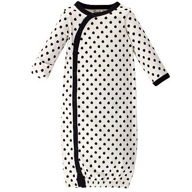 Touched by Nature Baby Girl Organic Cotton Side-Closure Snap Long-Sleeve Gowns 3pk, Heart, Preemie