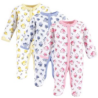 Luvable Friends Baby Girl Cotton Preemie Snap Sleep and Play 3 pk Floral, Preemie