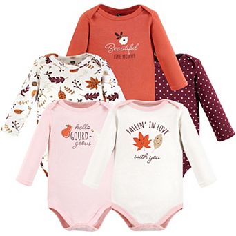 Hudson Baby Infant Girl Cotton Long-Sleeve Bodysuits, Fall