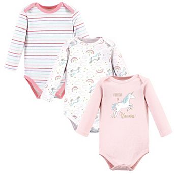 Hudson Baby Infant Girl Cotton Long-Sleeve Bodysuits, Glitter Unicorn, 6-9 Months