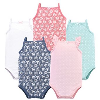 Hudson Baby Infant Girl Cotton Sleeveless Bodysuits 5 pk Basic Dot Floral
