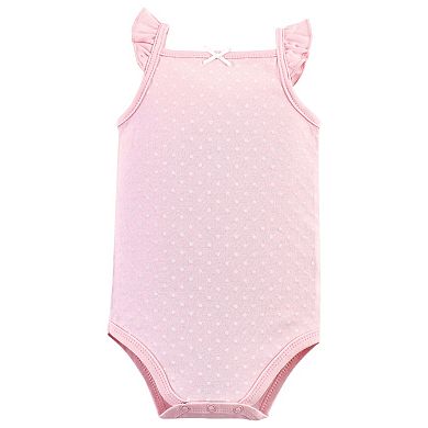 Hudson Baby Infant Girl Cotton Sleeveless Bodysuits 5pk, Basic Dot Floral