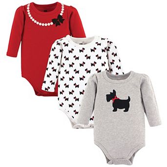 Hudson Baby Infant Girl Cotton Long-sleeve Bodysuits, Scottie Dog