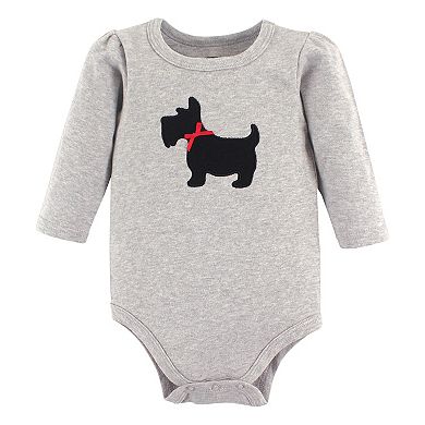 Hudson Baby Infant Girl Cotton Long-sleeve Bodysuits, Scottie Dog