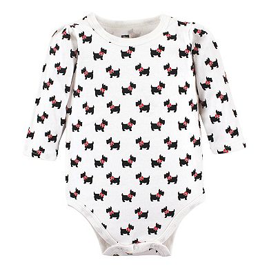 Hudson Baby Infant Girl Cotton Long-sleeve Bodysuits, Scottie Dog