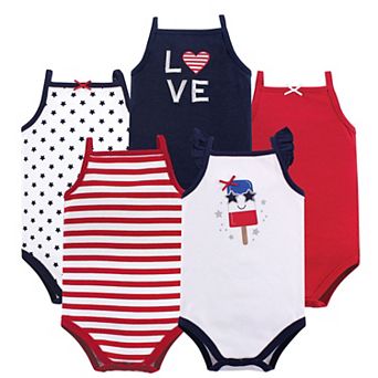 Hudson Baby Infant Girl Cotton Sleeveless Bodysuits 5 pk Shining Stars Stripes, 0-3 Months