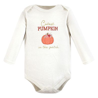 Hudson Baby Infant Girl Cotton Long-Sleeve Bodysuits, Cutest Pumpkin