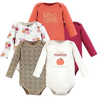 Hudson Baby Infant Girl Cotton Long-Sleeve Bodysuits, Cutest Pumpkin