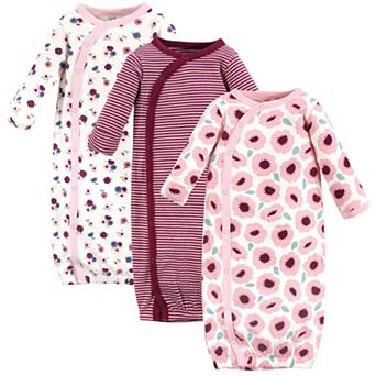 Touched by Nature Baby Girl Organic Cotton Side-Closure Snap Long-Sleeve Gowns 3 pk Blush Blossom