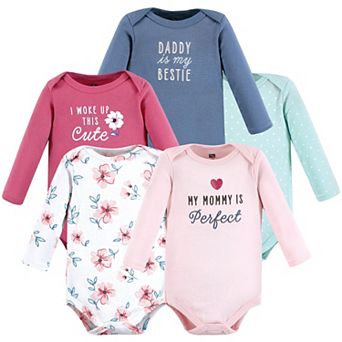 Hudson Baby Infant Girl Cotton Long-Sleeve Bodysuits, Perfect Mommy