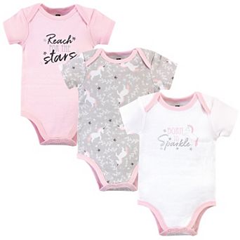 Hudson Baby Infant Girl Cotton Bodysuits 3 pk Whimsical Unicorn
