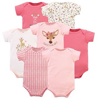 Hudson Baby Infant Girl Cotton Bodysuits, Floral Deer, 0-3 Months