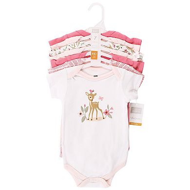Hudson Baby Infant Girl Cotton Bodysuits, Floral Deer, 0-3 Months