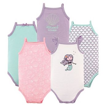 Hudson Baby Infant Girl Cotton Sleeveless Bodysuits 5 pk Mermaid