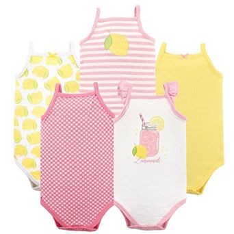 Hudson Baby Infant Girl Cotton Sleeveless Bodysuits 5 pk Lemonade