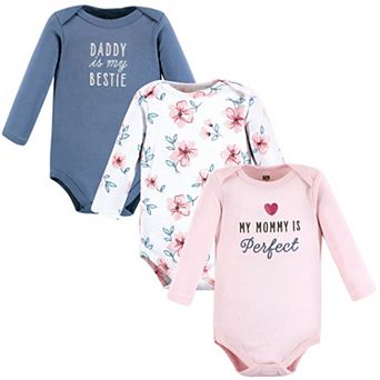 Hudson Baby Infant Girl Cotton Long-Sleeve Bodysuits, Perfect Mommy 3-Pack, 6-9 Months