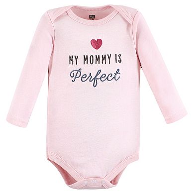 Hudson Baby Infant Girl Cotton Long-Sleeve Bodysuits, Perfect Mommy 3-Pack