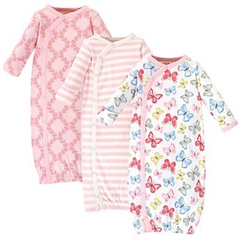Touched by Nature Baby Girl Organic Cotton Side-Closure Snap Long-Sleeve Gowns 3 pk Butterflies