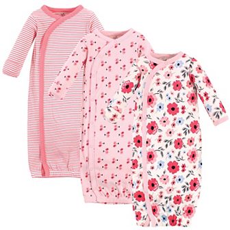 Touched by Nature Baby Girl Organic Cotton Side-Closure Snap Long-Sleeve Gowns 3 pk Coral Garden