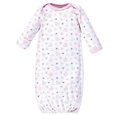 Luvable Friends Baby Girl Cotton Long-Sleeve Gowns 3pk, Girl Elephant Hearts, 0-6 Months