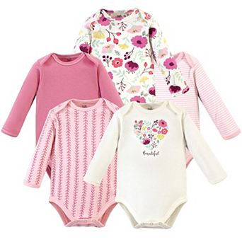 Touched by Nature Baby Girl Organic Cotton Long-Sleeve Bodysuits 5 pk Botanical