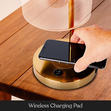 Brightech Elizabeth 16" Led Table Lamp With Wireless Charging Pad And Usb Port