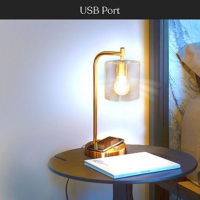 Brightech Elizabeth 16" Led Table Lamp With Wireless Charging Pad And Usb Port