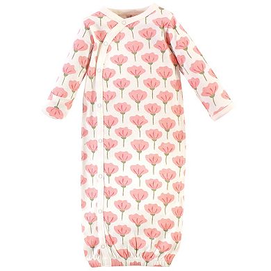 Touched by Nature Baby Girl Organic Cotton Side-Closure Snap Long-Sleeve Gowns 3pk, Tulip