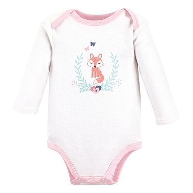 Hudson Baby Infant Girl Cotton Long-Sleeve Bodysuits, Woodland Fox