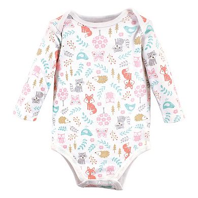 Hudson Baby Infant Girl Cotton Long-Sleeve Bodysuits, Woodland Fox