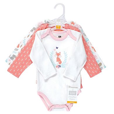 Hudson Baby Infant Girl Cotton Long-Sleeve Bodysuits, Woodland Fox