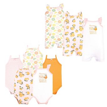 Hudson Baby Infant Girl Cotton Bodysuits and Rompers, 8 pc Citrus Orange