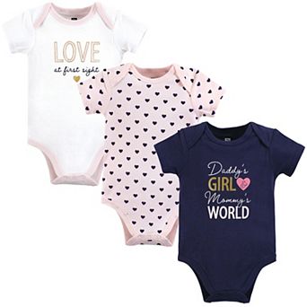 Hudson Baby Infant Girl Cotton Bodysuits, Love At First Sight
