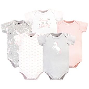 Hudson Baby Infant Girl Cotton Bodysuits 5 pk Whimsical Unicorn