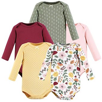 Hudson Baby Infant Girl Cotton Long-Sleeve Bodysuits, Fall Botanical 5-Pack, 3-6 Months